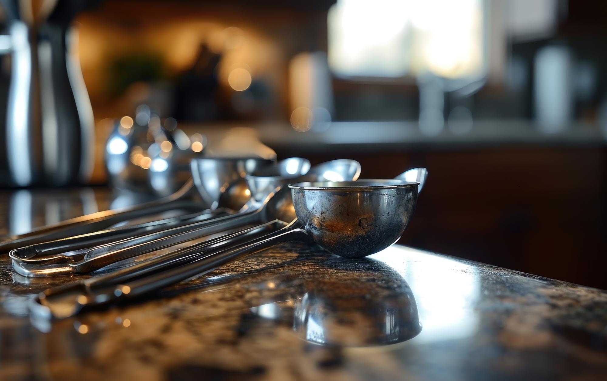 Estudio culinario elegante con utensilios metálicos